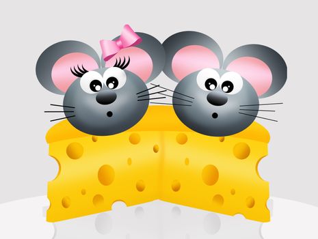 mice in love on the slice of cheese