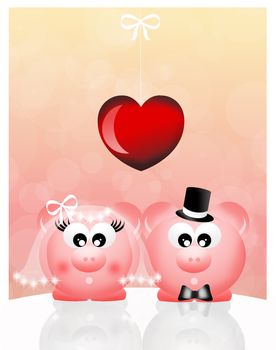 illustration of pigs in love