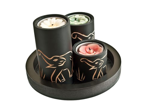 Candles with carved elephants on them - souvenir from Asia or Africa