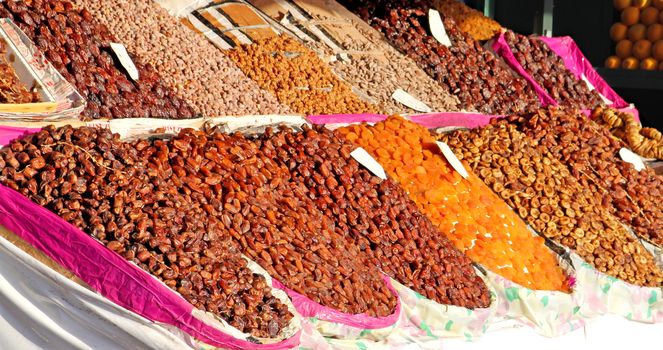 Market stand of dried fruits