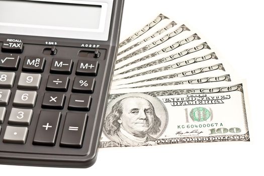 Business picture: money and calculator over white
