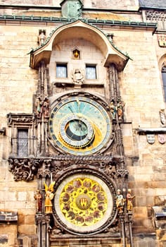 Famous astronomical clock at the Old Town square in Prague, Czech Republic, Europe