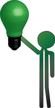 man with green light bulb