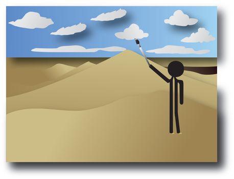 man painting the clouds in the sky
