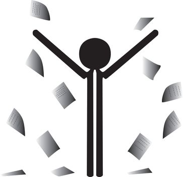 man throwing with papers in the sky
