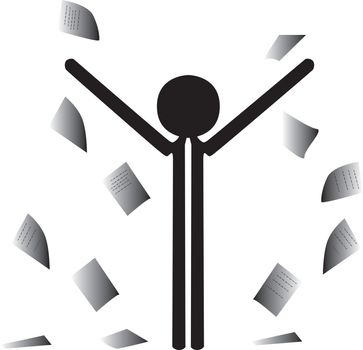 man throwing with papers in the sky
