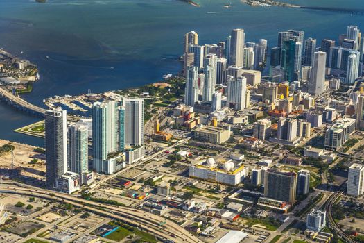 aerial of town and beach of Miami Beach