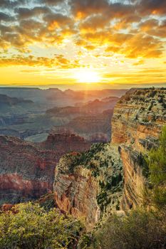 Vertical view of Grand Canyon at sunrise