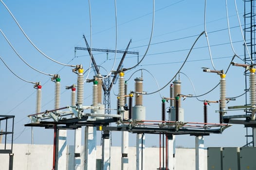 part of high-voltage substation with switches and disconnectors