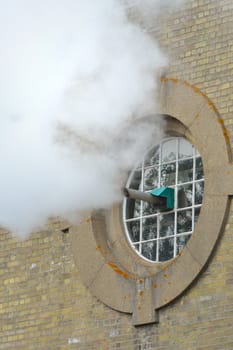 Steam exiting building