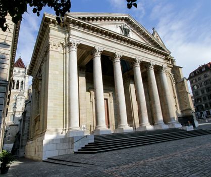 Facade of Cathedral Saint-Pierre in Geneva, Switzerland