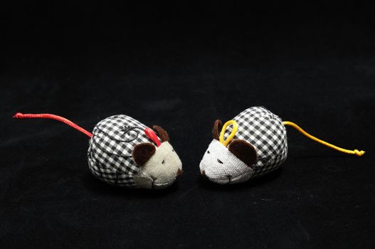 Toy Mouse Made of Cotton Cloth on a Black Background