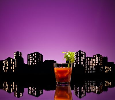 Metropolis Bloody Mary cocktail in city skyline setting