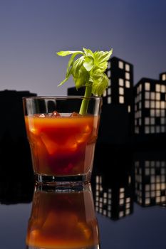 Metropolis Bloody Mary cocktail in city skyline setting