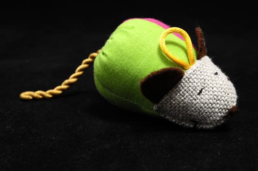 Toy Mouse Made of Cotton Cloth on a Black Background