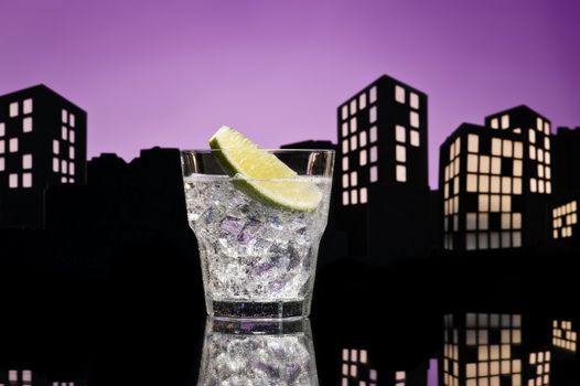 Metropolis Gin Tonic cocktail cocktail in city skyline setting
