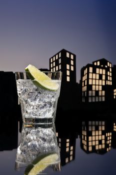 Metropolis Gin Tonic cocktail cocktail in city skyline setting