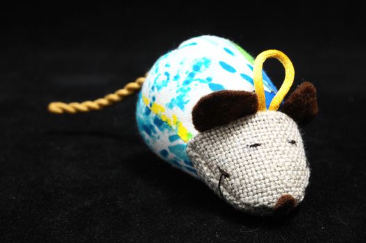 Toy Mouse Made of Cotton Cloth on a Black Background