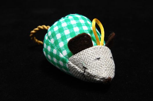 Toy Mouse Made of Cotton Cloth on a Black Background