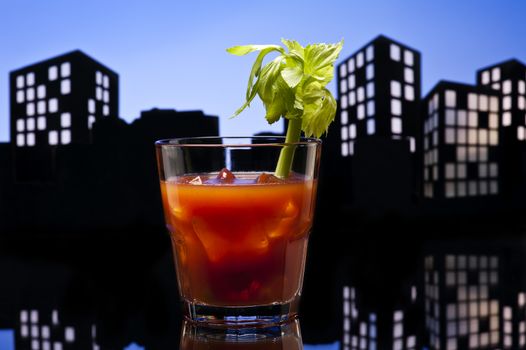 Metropolis Bloody Mary cocktail in city skyline setting