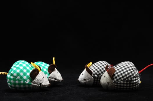 Toy Mouse Made of Cotton Cloth on a Black Background