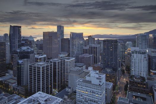 Sunset Over Vancouver BC Canada City and English Bay