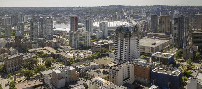 Vancouver BC City Downtown with Cambie Bridge and False Creek Panorama