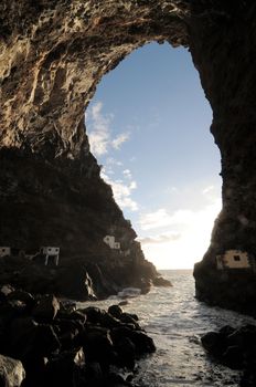 Looking Out Through a Cave on a Volcanic Island