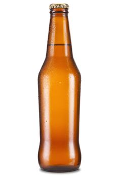 A bottle of beer isolated over a white background.