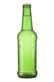 A bottle of beer isolated over a white background.