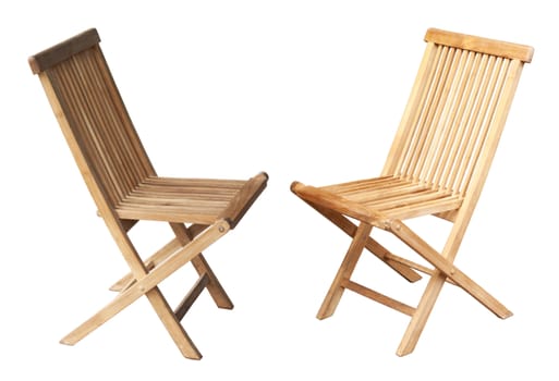 two wooden chairs isolated on a white background