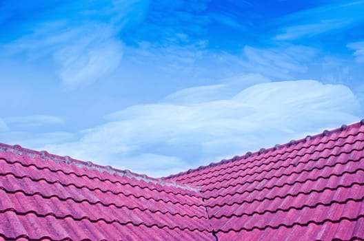 See the Sky When Crystallize Freezing  to Icy  Over Red Tiled Roof.