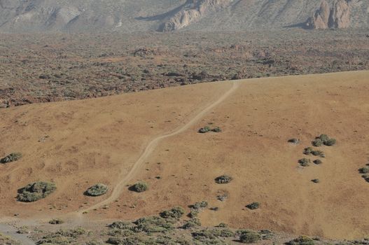 One Road in the Desert From an High Mountain