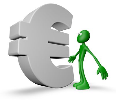 green guy and euro symbol - 3d illustration
