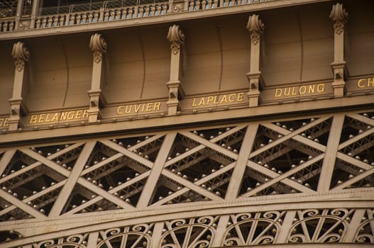 a particular of Eiffel tower in Paris city