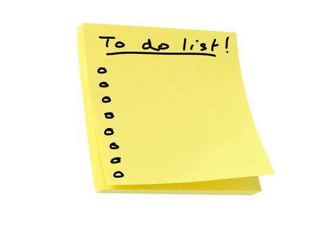 Yellow post it note pad to do list  isolated on white