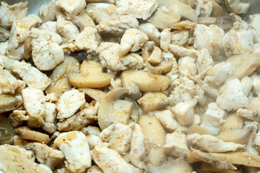 Cooking Roasted Chicken with Mushrooms and vegetable