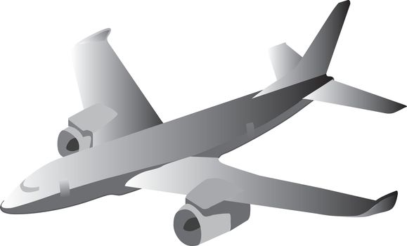 drawing of flying airplane in grey and white