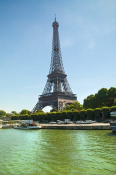 view of Eiffel tower from Seine river