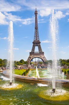 view of Eiffel tower in Paris from Trocadero