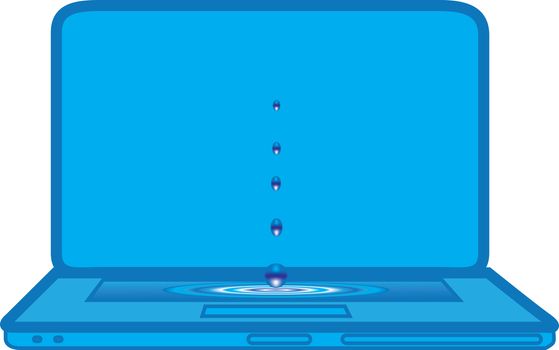 waterdrops falling on blue laptop