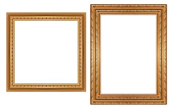 Ancient wooden frame isolated on white background.