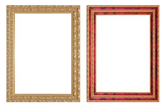 Ancient wooden frame isolated on white background.