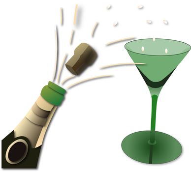 green champagne bottle and glass