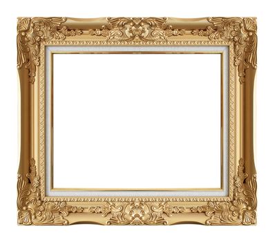 Old Antique Gold frame Isolated Decorative Carved Wood Stand Antique Gold Frame Isolated On White Background