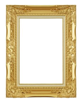 Old Antique Gold frame Isolated Decorative Carved Wood Stand Antique Gold Frame Isolated On White Background