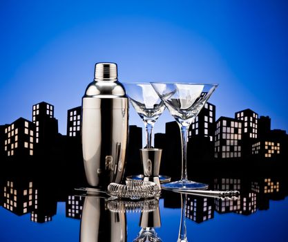 Metropolis Bartender tools in city skyline setting