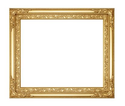 Old Antique Gold frame Isolated Decorative Carved Wood Stand Antique Gold Frame Isolated On Black  Background