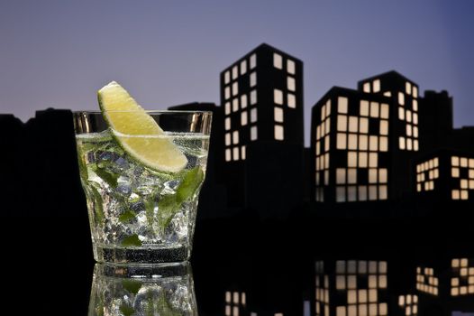 Metropolis Mojito cocktail in city skyline setting