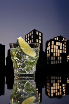 Metropolis Mojito cocktail in city skyline setting